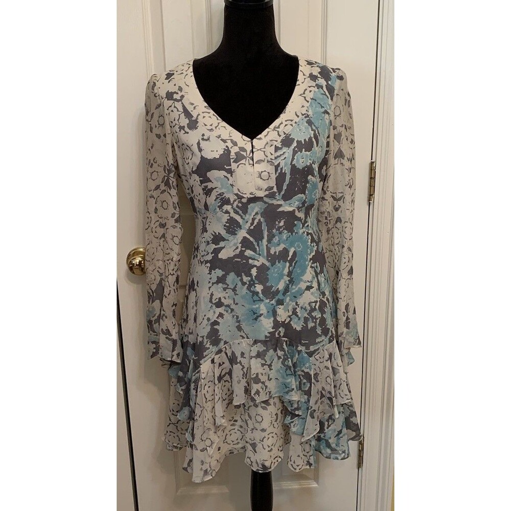 Nanette Lepore Womens Size 4 Dress Silk Flounce Hem Bell Sleeve USA